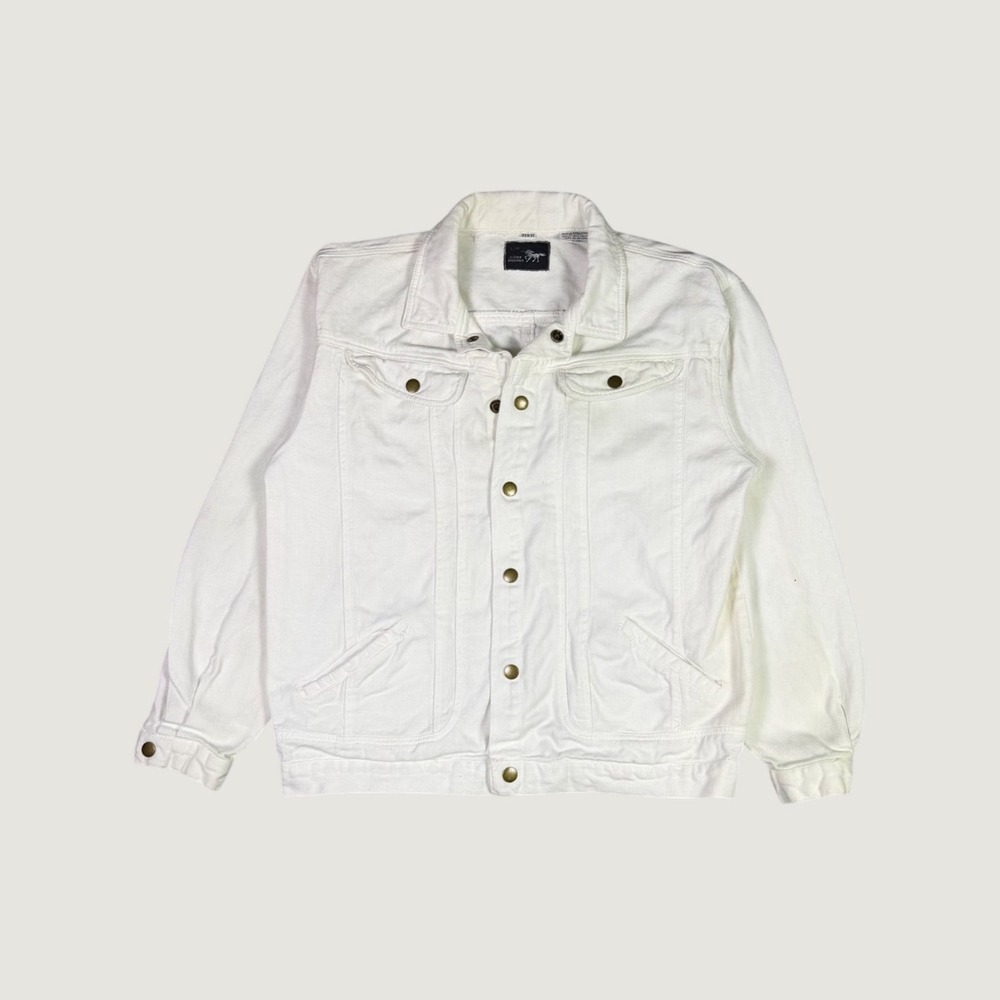 Silver Unicorn Womens White Denim Trucker Jacket Size L 16 100% Cotton Vintage